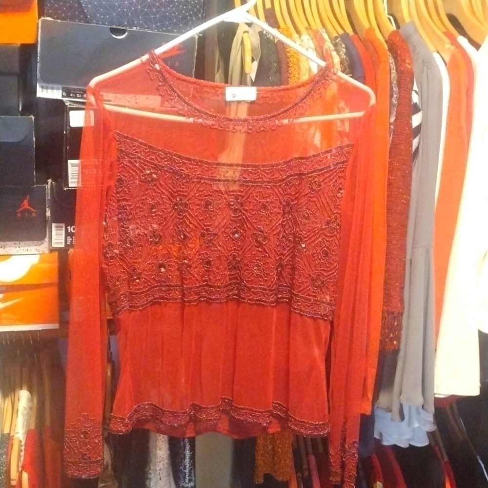 Reflections women's beaded blouse size large